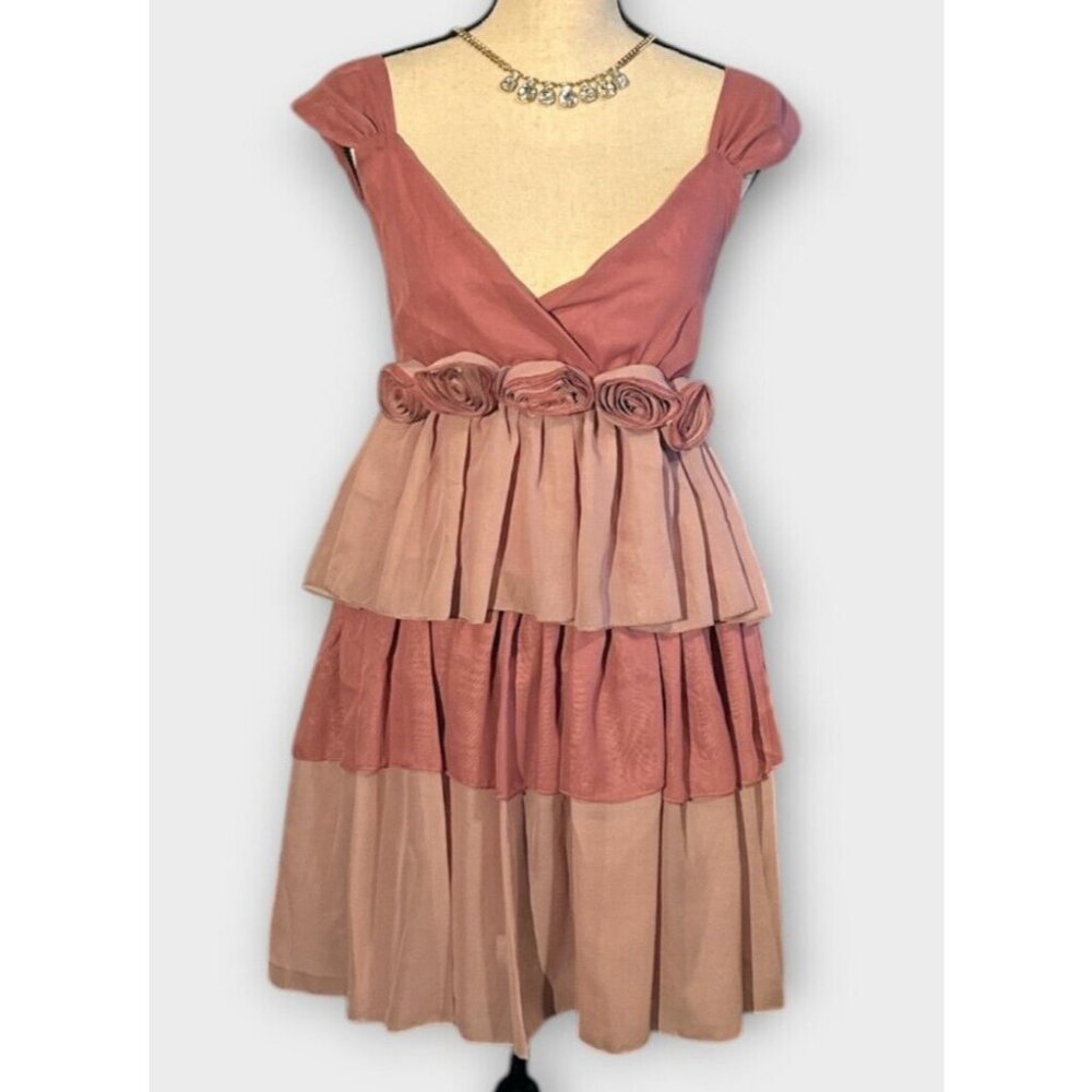NEW Womens Sz L Babydoll Dress Pink Floral Tiered Festival Romantic Coquette‎